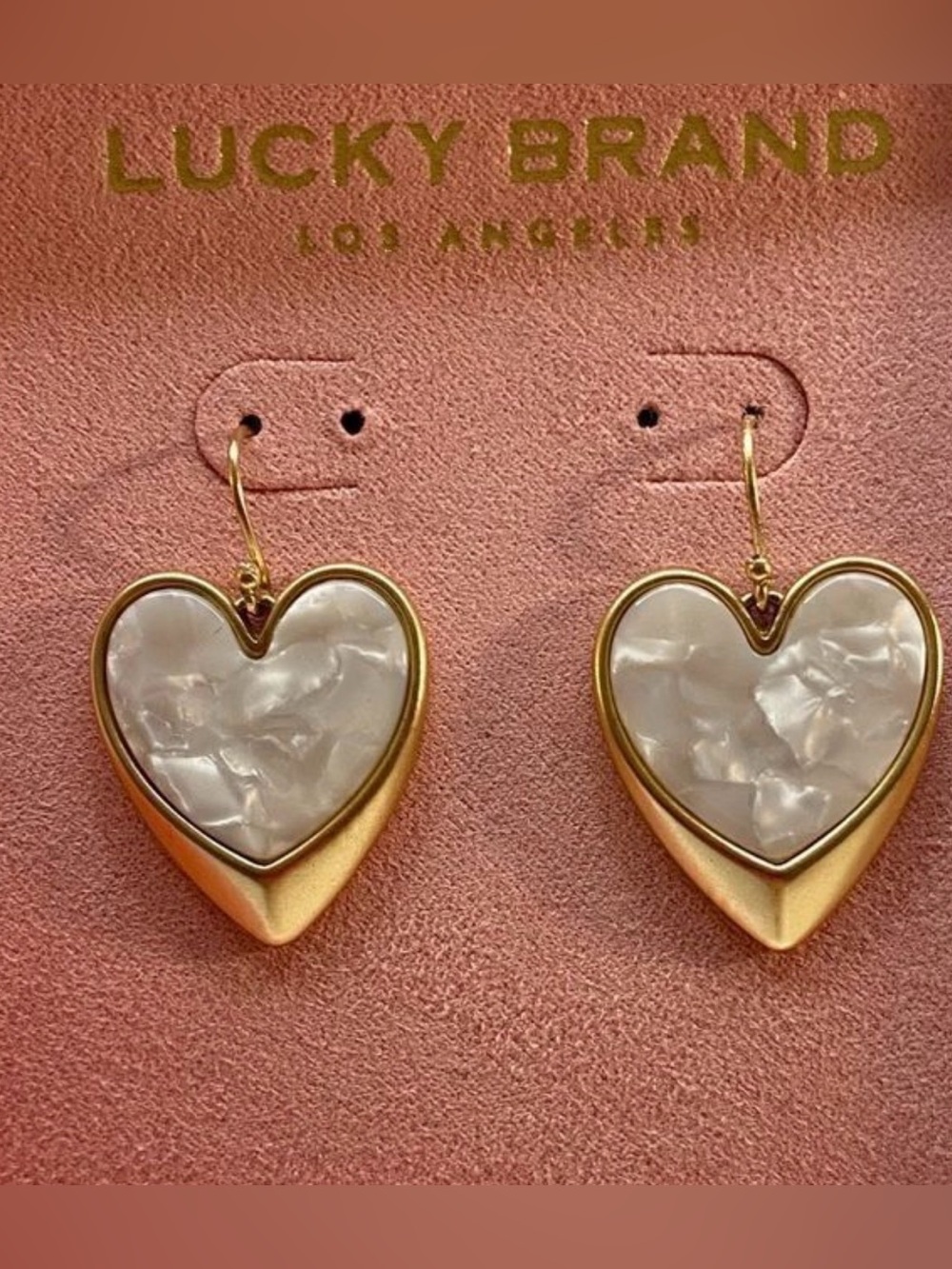 Lucky Brand Gold and Pearl-Effect Heart Drop Earrings